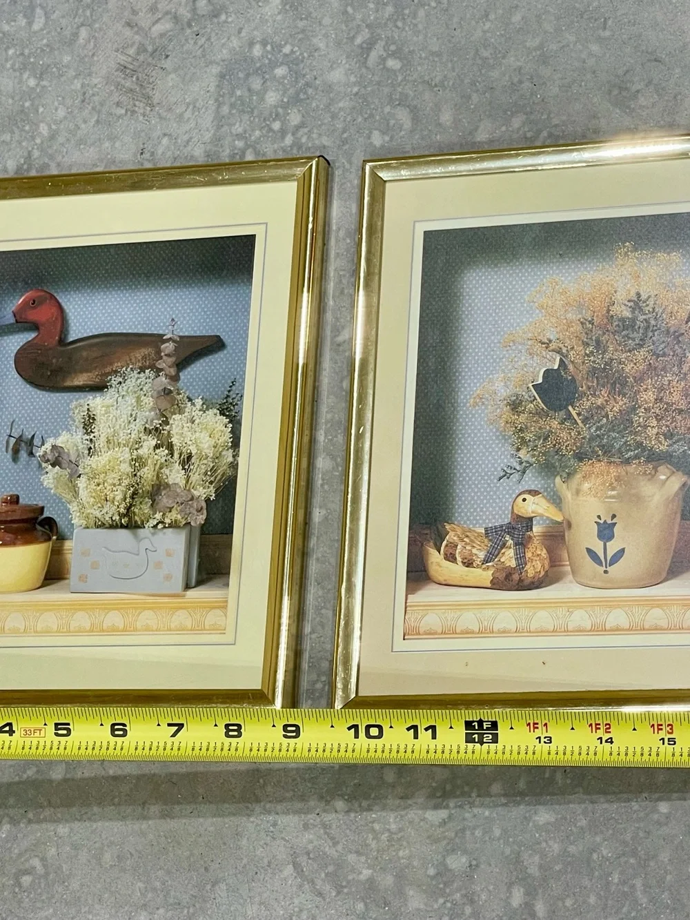 Vintage Gold Framed Duck Botanical Wall Art Pair - Cottagecore Home Accents